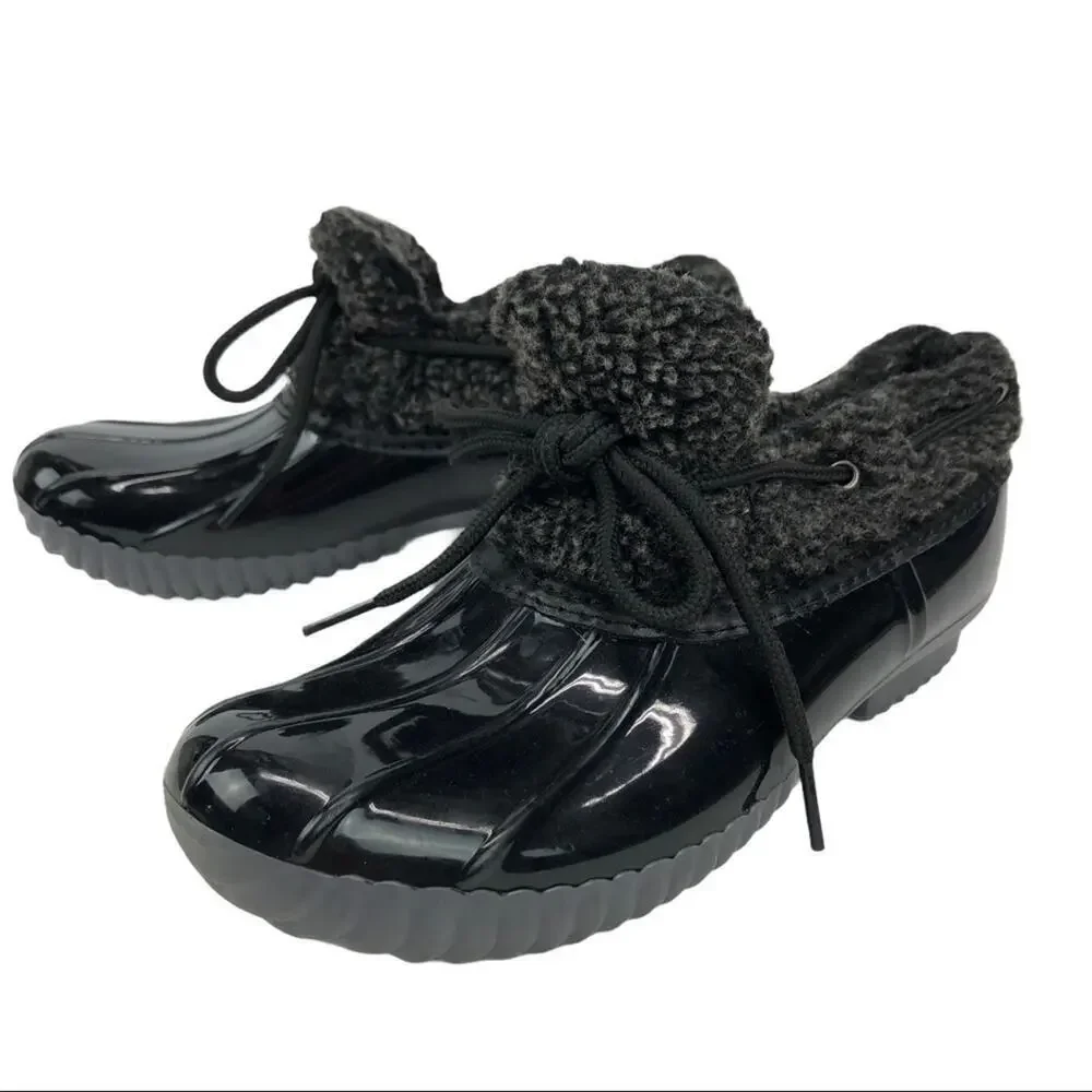 Dakota Shearling Patent Leather Black Duck Slip On Low Top Boots Shoes Size 6.5